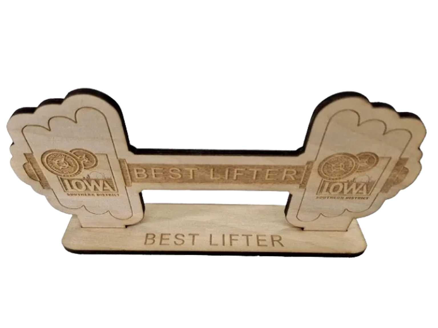 A sustainable wooden sign that proudly displays the title of "best lifter".