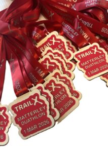 Custom wooden medal for duathlon event
