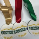 Three circular medals with gold, red, and green ribbons, each labelled Mountain Challenge with distances of 26 miles, 10 miles, and 13 miles respectively.